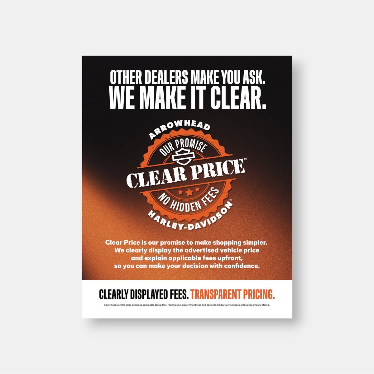 Clear Price: Showroom Sign