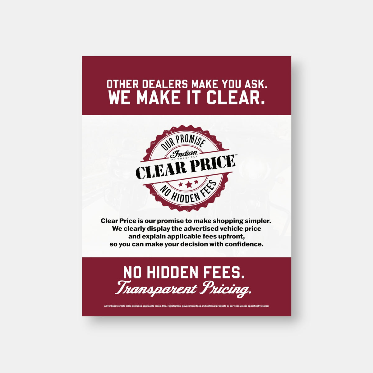 Clear Price: Showroom Sign